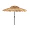 9 Feet Solar Patio Umbrella with LED Lights Natural Thatch Roof and Tilt Crank for Backyard Use